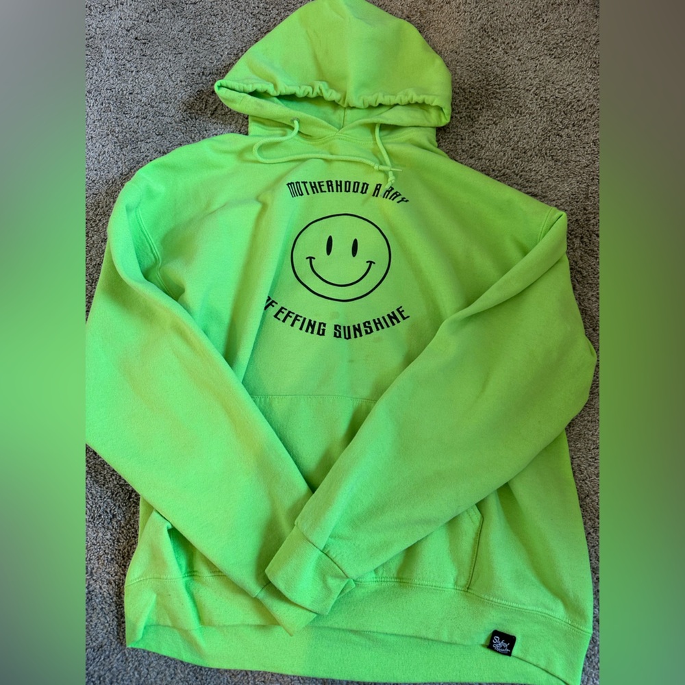 Neon Green Hoodie with Smiley Face
